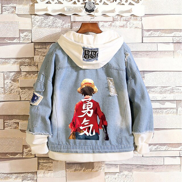 One Piece Luffy Men's and Women's Denim Jacket Hoodie